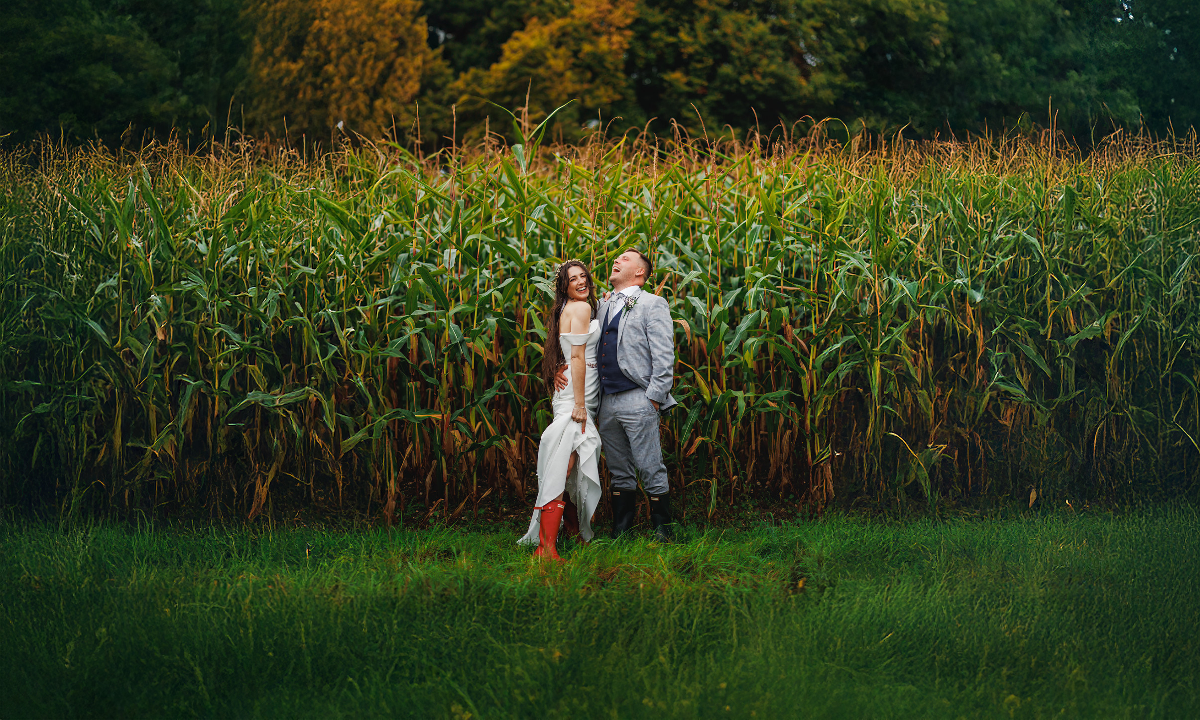 Bride and groom laughing during ceremony
