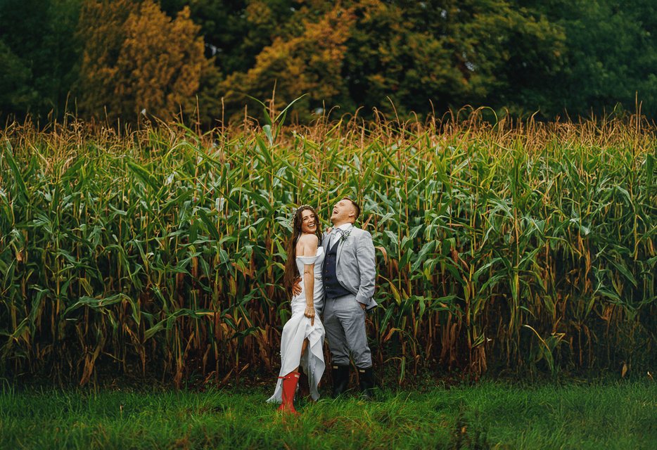 Couple dancing in field