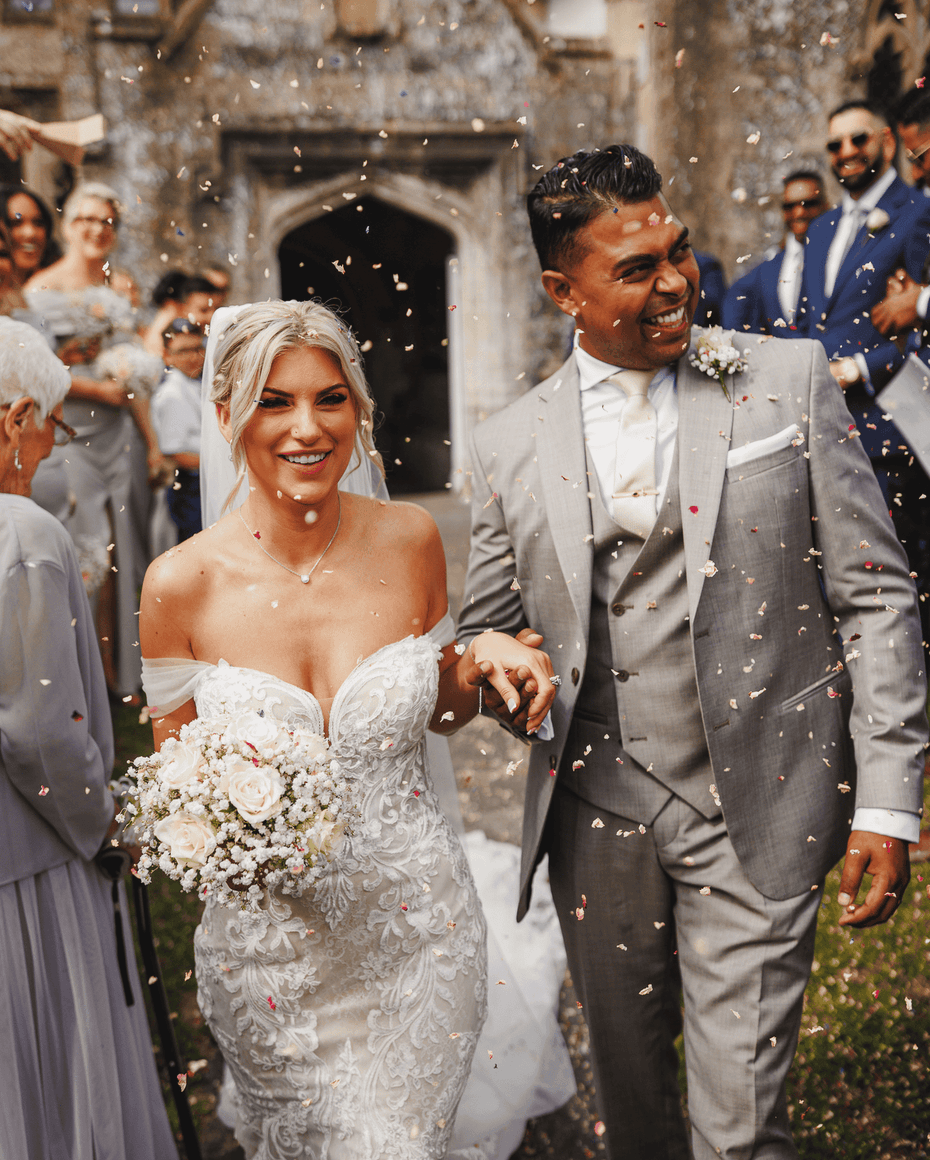 Chalk Barn, Wiltshire Wedding couple walking down the aisle