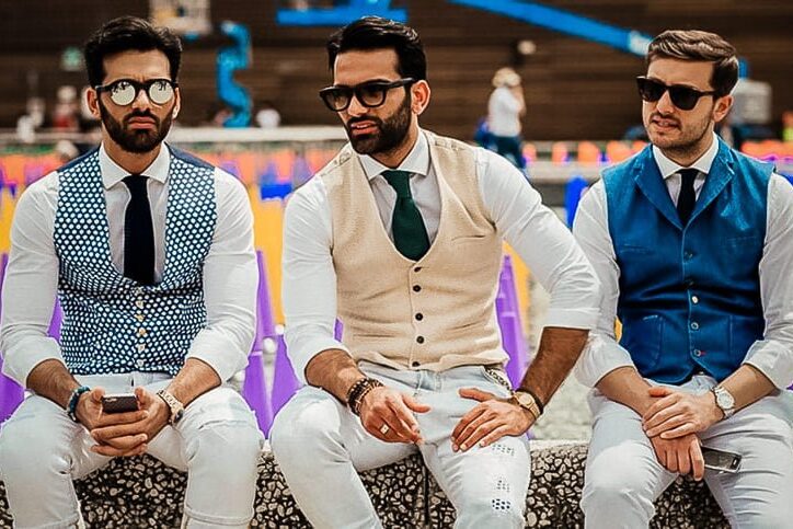 Relaxed tan suit with waistcoat for casual wedding