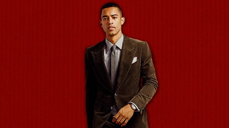 Tan corduroy suit with vintage styling