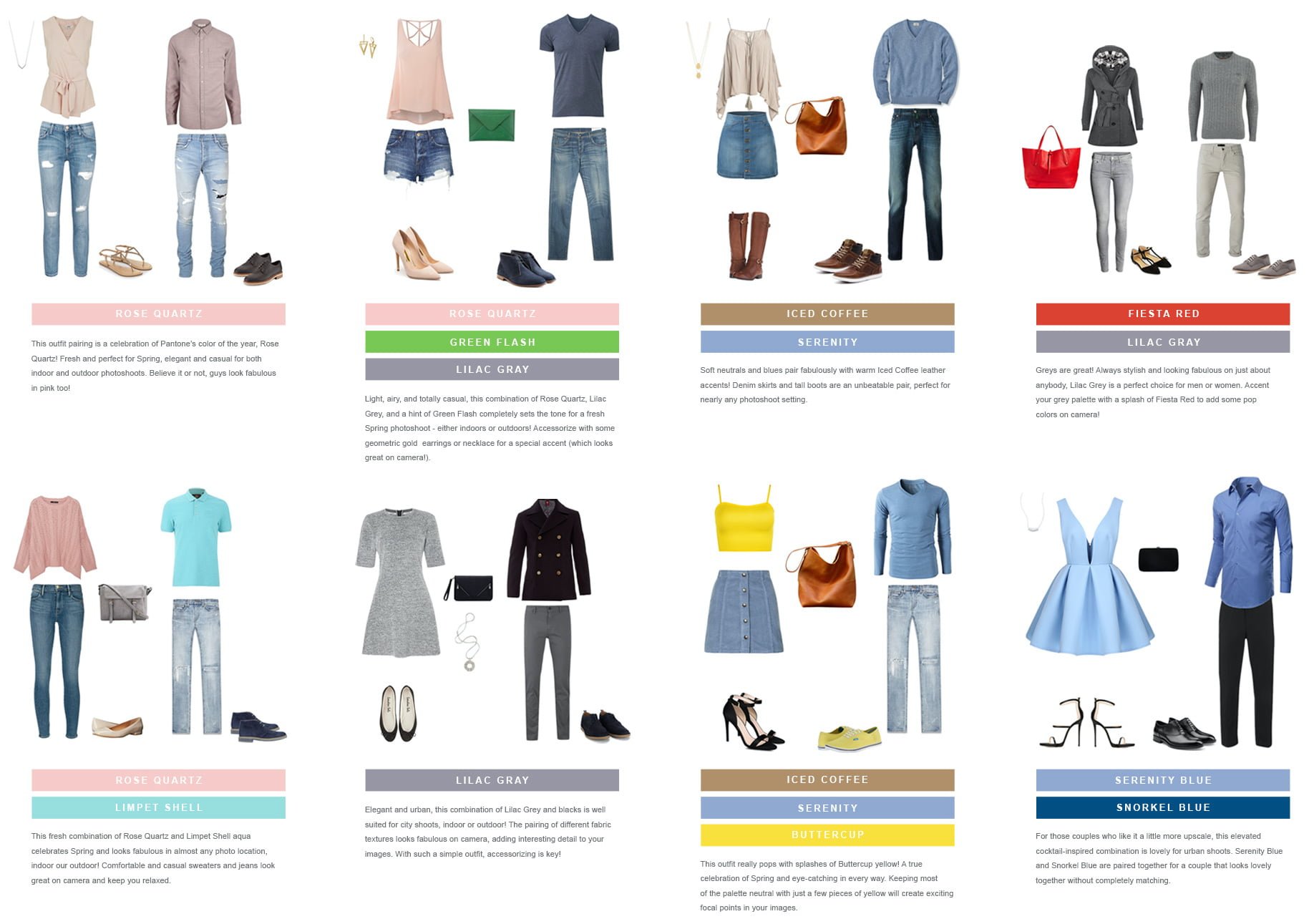 Color coordination examples showing complementary outfit combinations